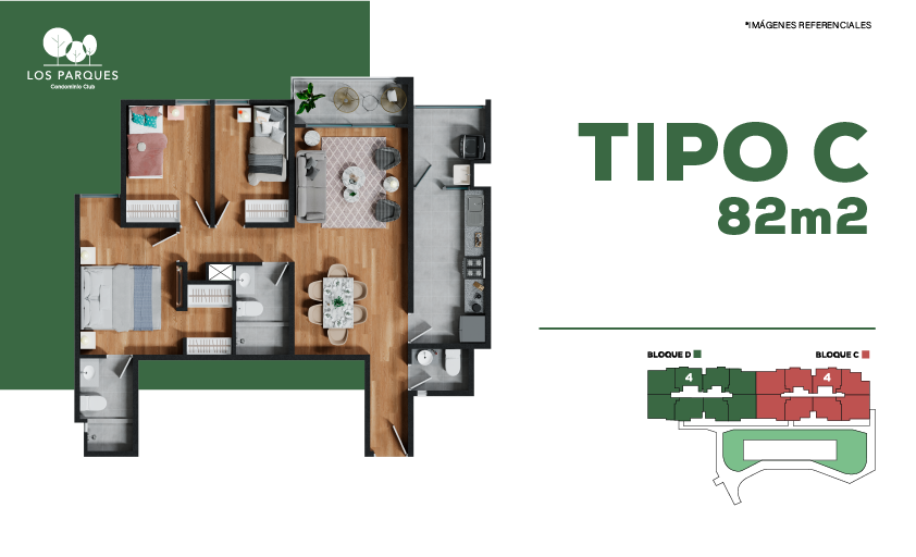 Tipología C - 82 m²