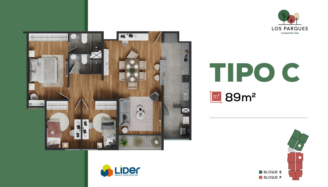 Tipología C - 89 m² - ET.3